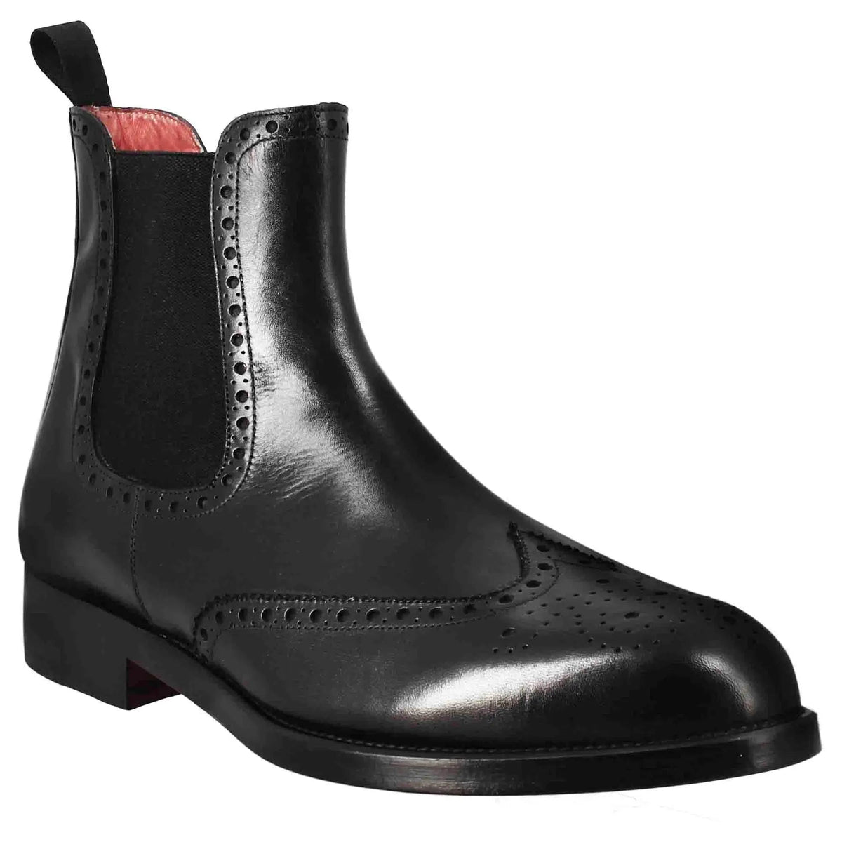 Black leather brogue Chelsea boots