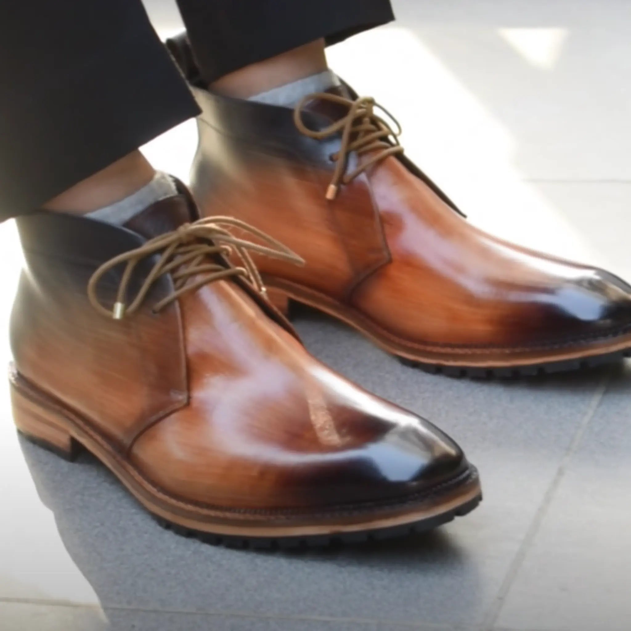 Tan leather chukka boots, classic minimal design