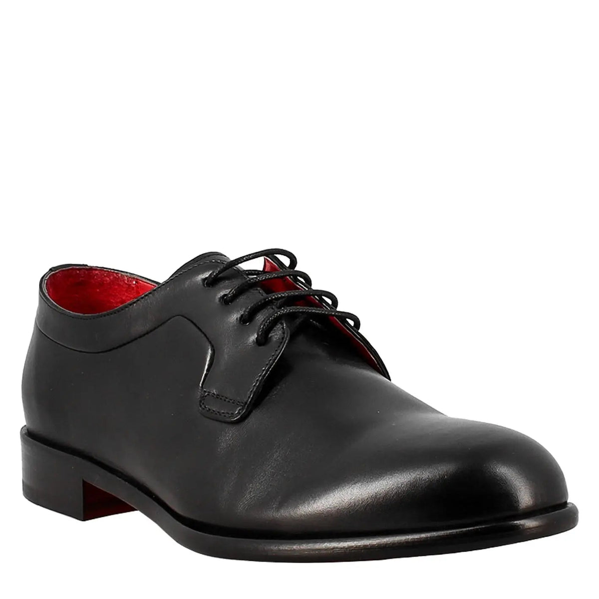 Black plain toe Derby shoes for men