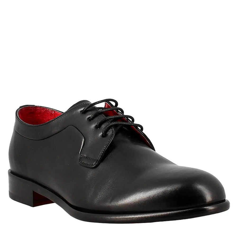 Black plain toe Derby shoes for men