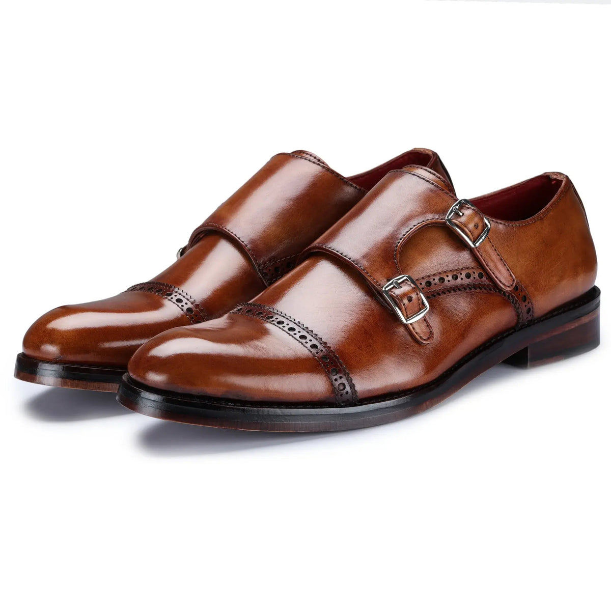 Men's dress shoes online - brown double monk strap shoes