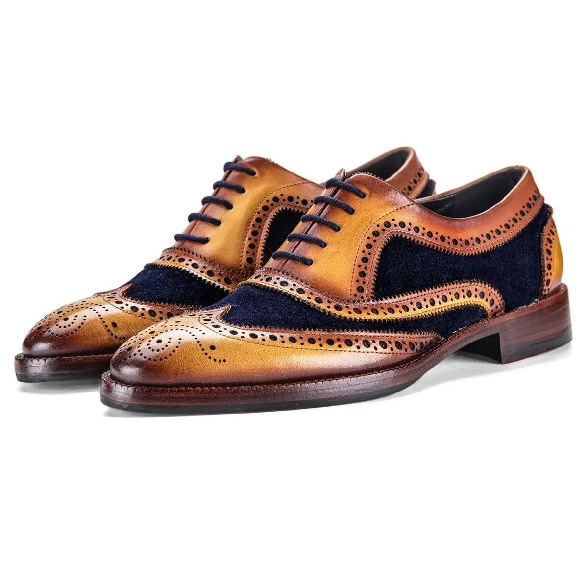 Navy suede wingtip brogue Oxford shoes for men, genuine Marcello Sarto product image