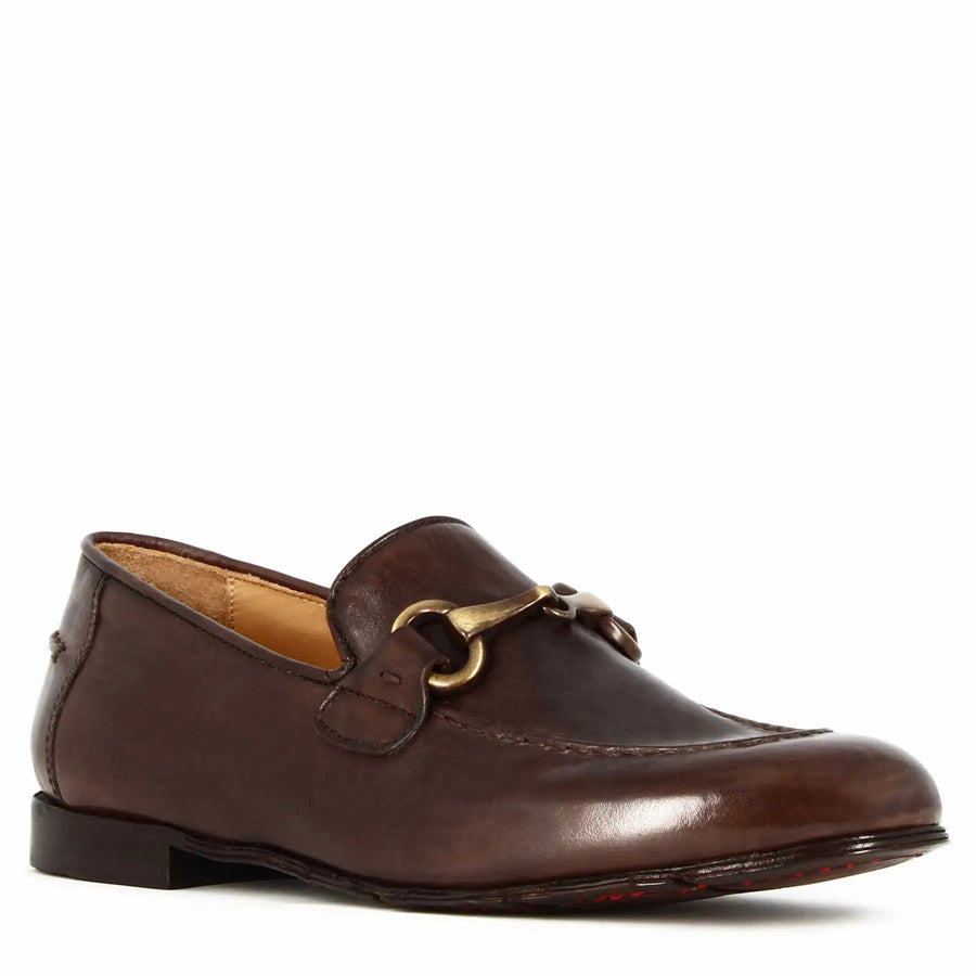 Men's dark brown leather horse bit loafers