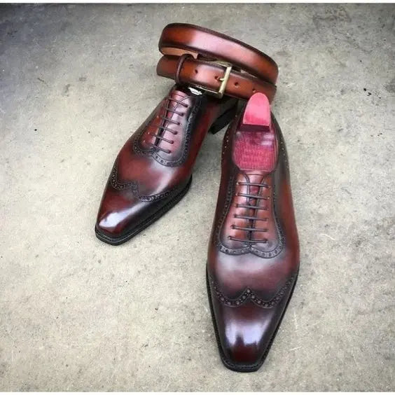 Brown full-grain leather wingtip oxford shoes