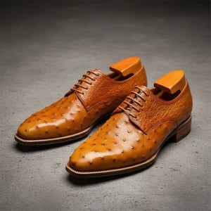 Tan Ostrich Leather Derby Shoes for Men | Marcello Sarto
