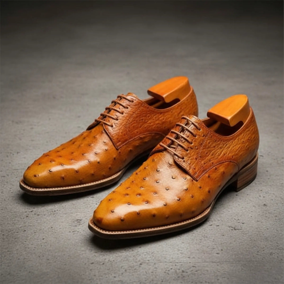 Tan Ostrich Leather Derby Shoes for Men | Marcello Sarto