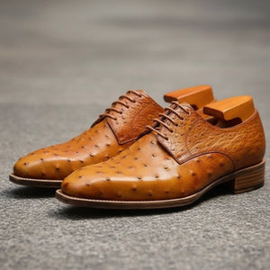 Tan Ostrich Leather Derby Shoes for Men | Marcello Sarto