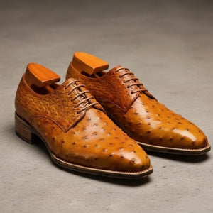 Tan Ostrich Leather Derby Shoes for Men | Marcello Sarto