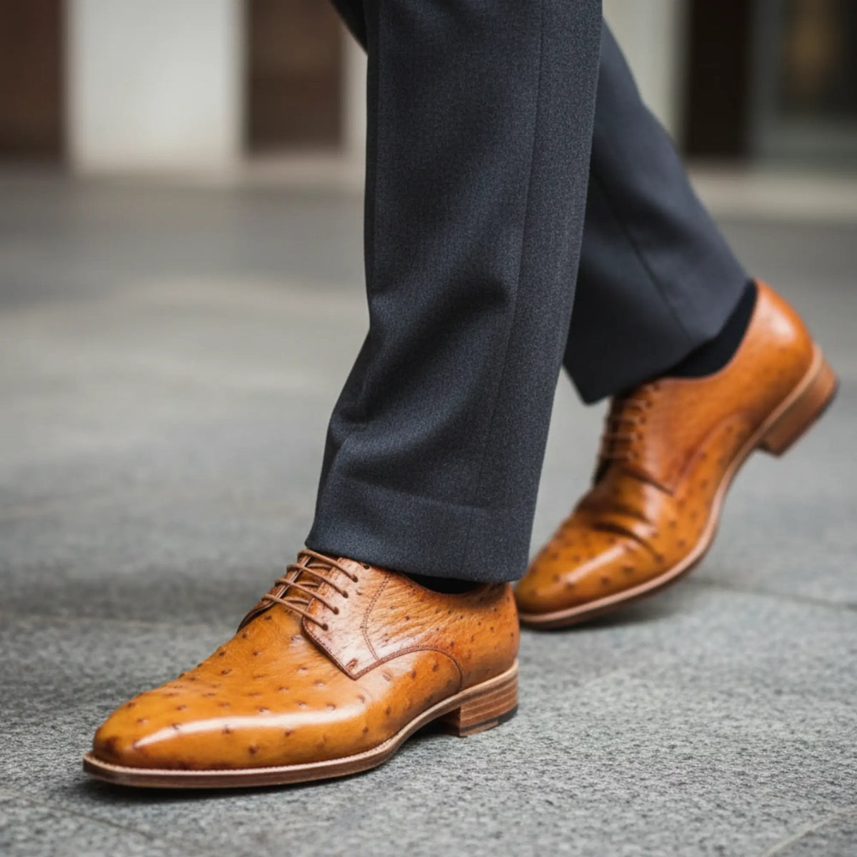 Tan Ostrich Leather Derby Shoes for Men | Marcello Sarto