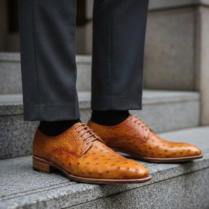 Tan Ostrich Leather Derby Shoes for Men | Marcello Sarto