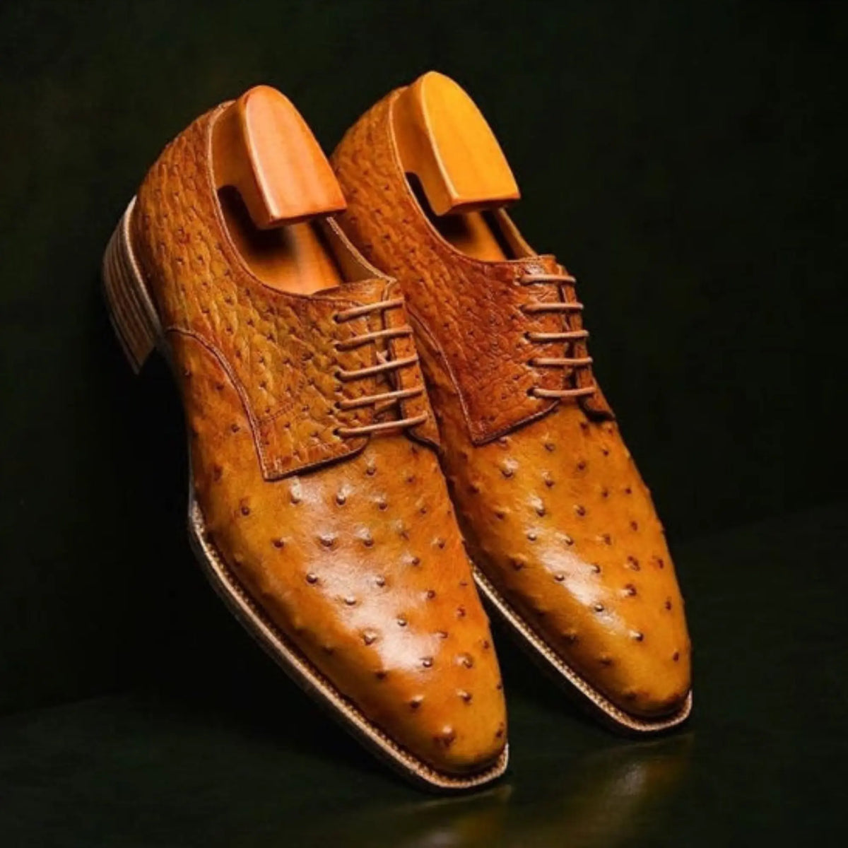 Tan Ostrich Leather Derby Shoes for Men | Marcello Sarto
