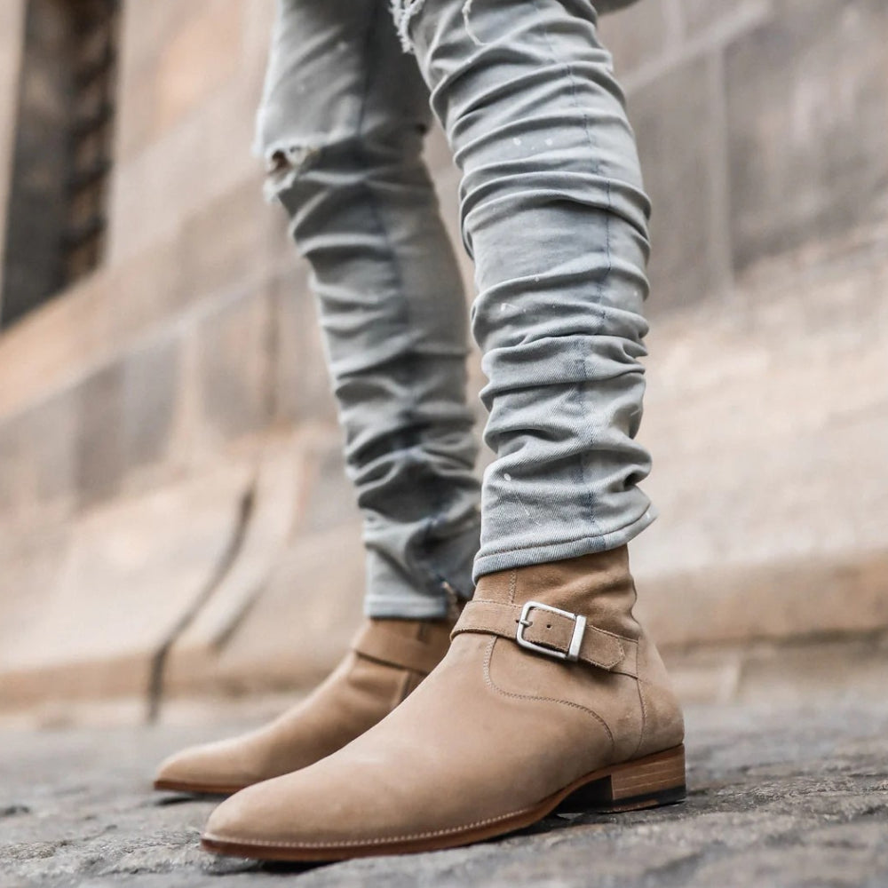 Men's Beige Suede Ankle High Jodhpur Boots