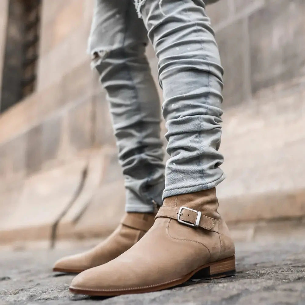 Beige Suede Jodhpur Boots for Men | Marcello Sarto
