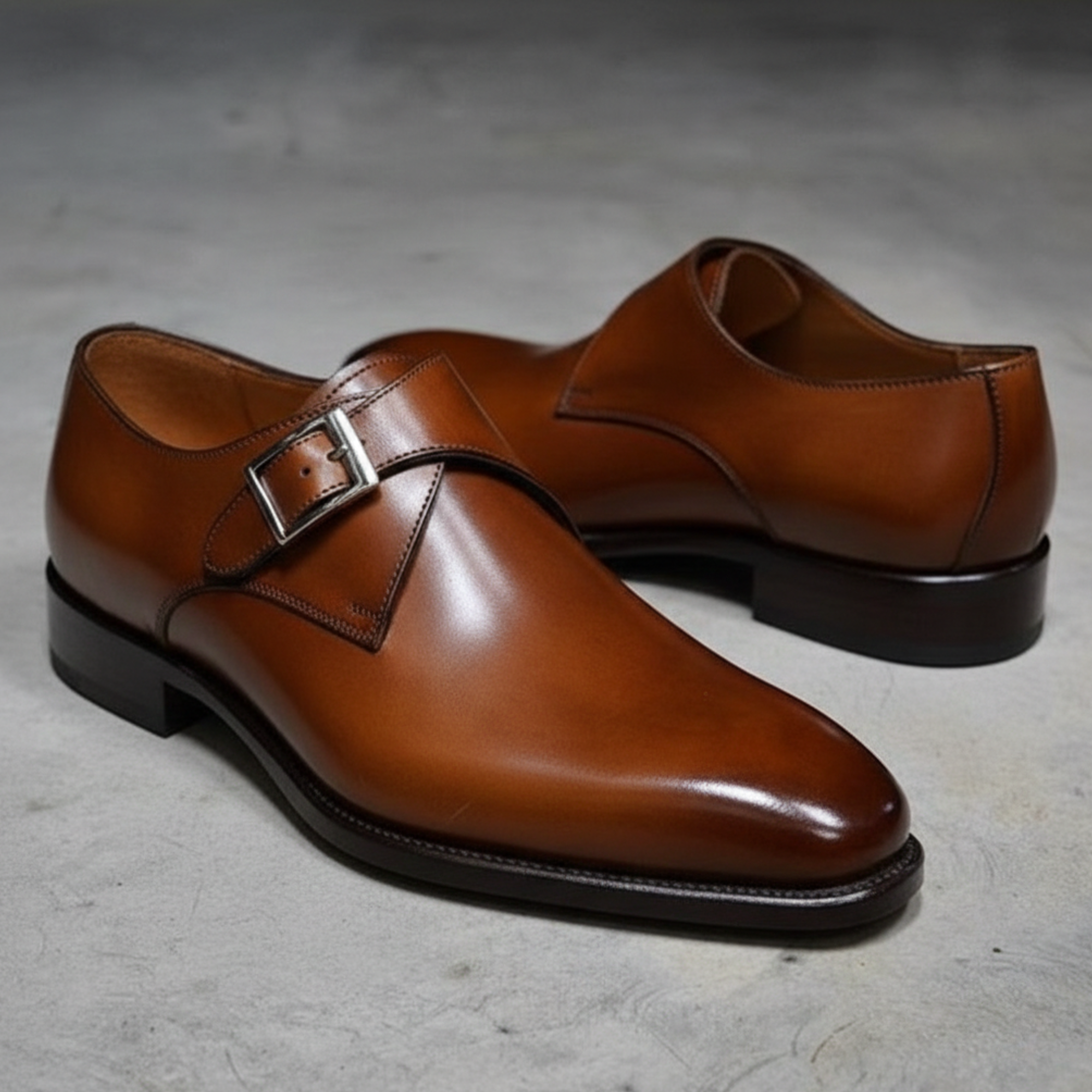 Handmade Men's Brown Leather Monk Style Formal Shoes