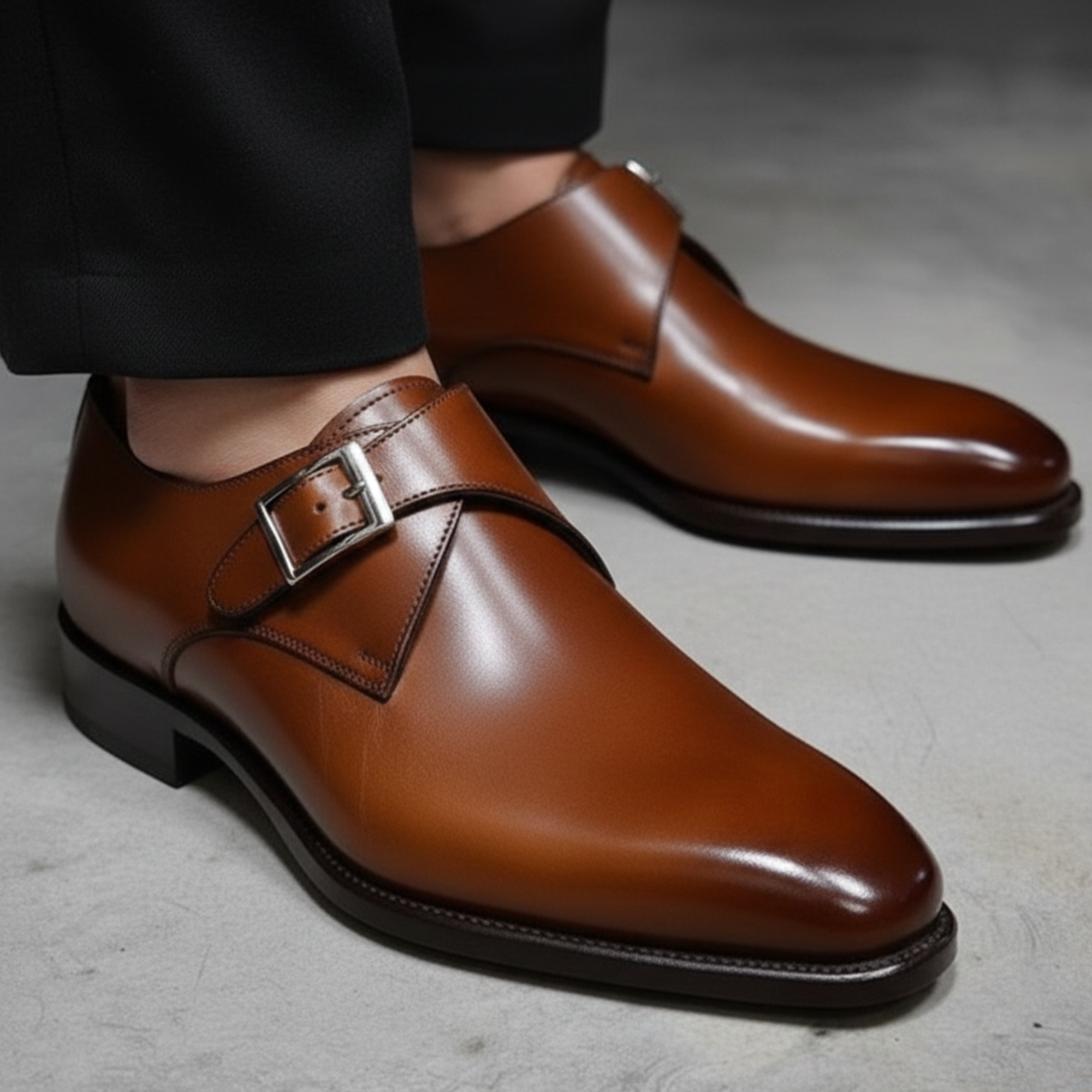 Handmade Men's Brown Leather Monk Style Formal Shoes