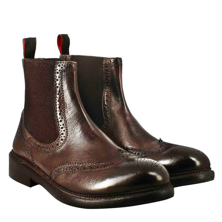 Bronze Washed Leather Candy Ankle Boots for Men | Marcello Sarto
