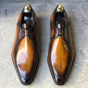 Tan Brown Patina Leather Derby Shoes for Men | Marcello Sarto