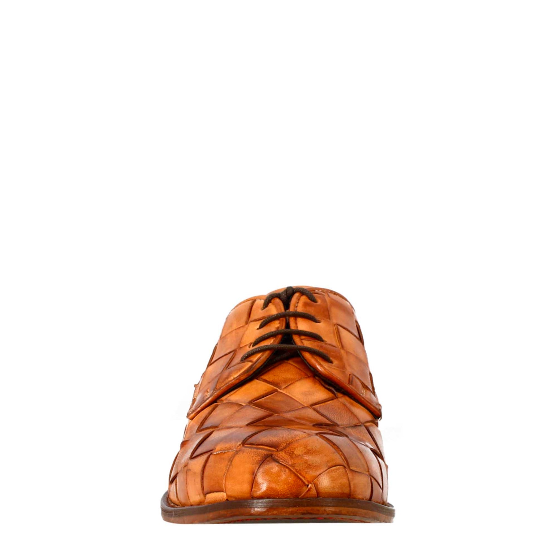 Men's elegant vintage tan derby in woven leather