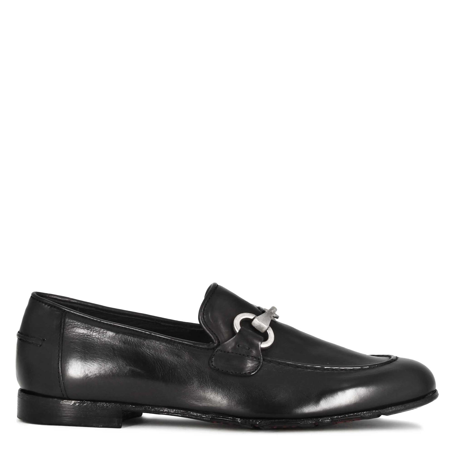 Men's black leather moccasin with horsebit