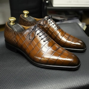 Brown Alligator Leather Formal Lace Up Shoes for Men | Marcello Sarto