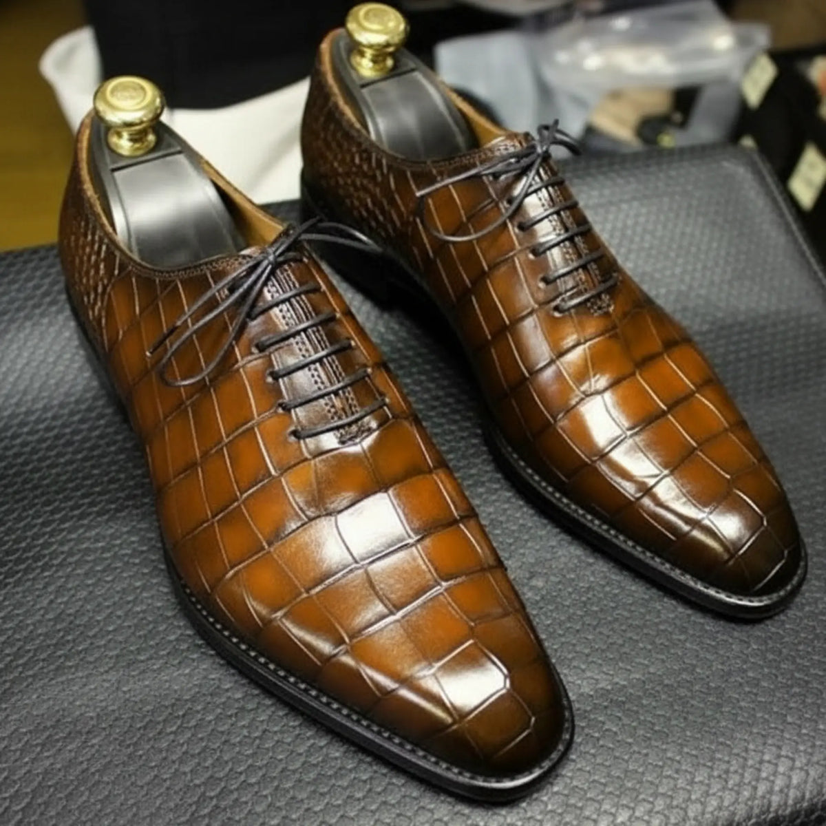Brown Alligator Leather Formal Lace Up Shoes for Men | Marcello Sarto
