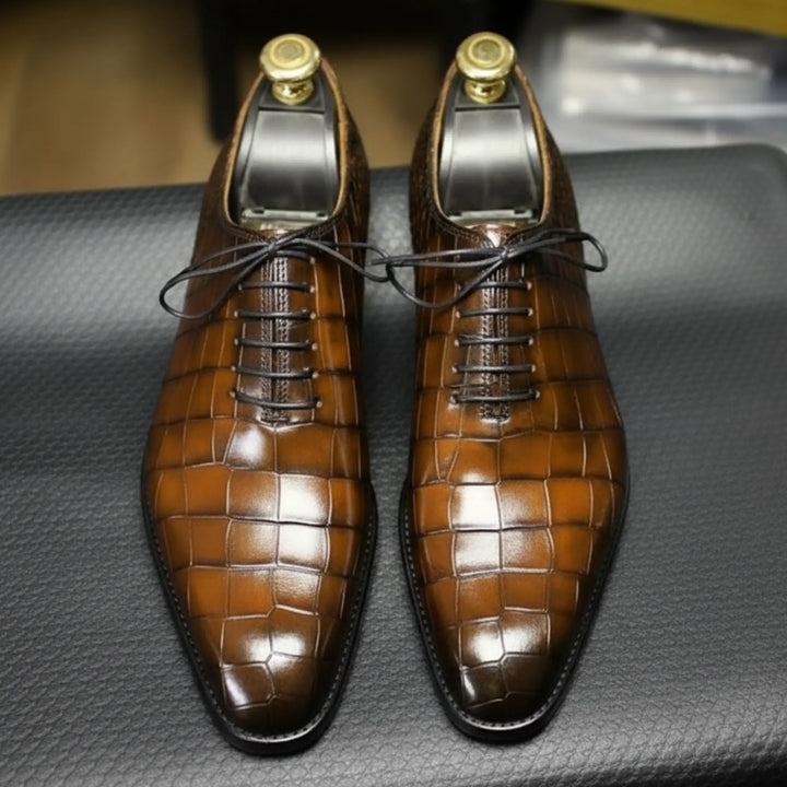 Brown Alligator Leather Formal Lace Up Shoes for Men | Marcello Sarto