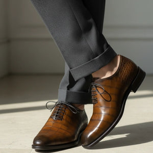 Brown Alligator Leather Formal Lace Up Shoes for Men | Marcello Sarto