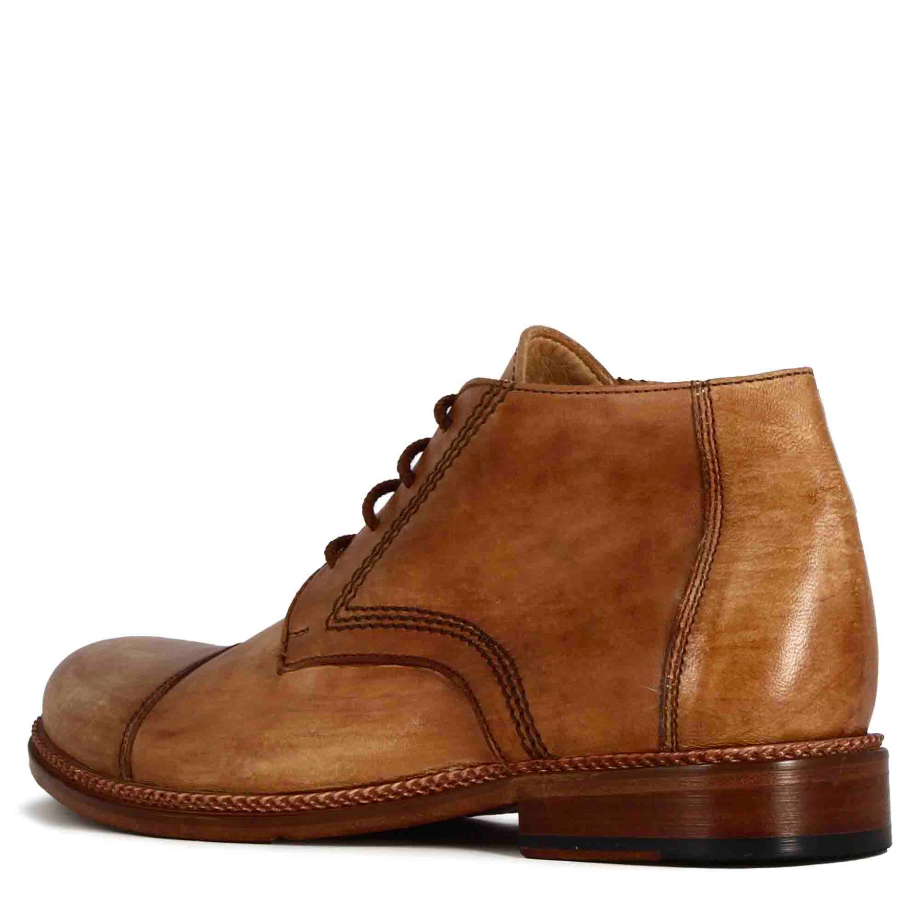 Men's lace-up ankle boots in beige leather